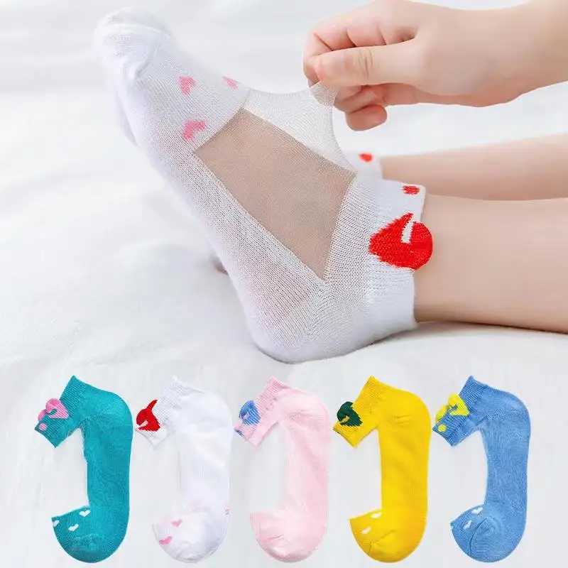 5 pairs/batch 0-5 Y childrens ultra-thin mesh socks for baby boys and girls in summer cute cotton breathable thin soft boat socks for children W240814