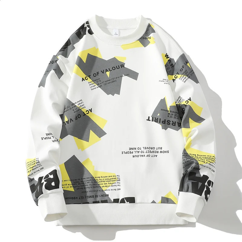 Autumn Spring 2024 Mens Hoodie Sweatshirt White Printed Hip Hop Punk Pullover Streetwear Casual Fashion Clothing Oversized 5XL 240814