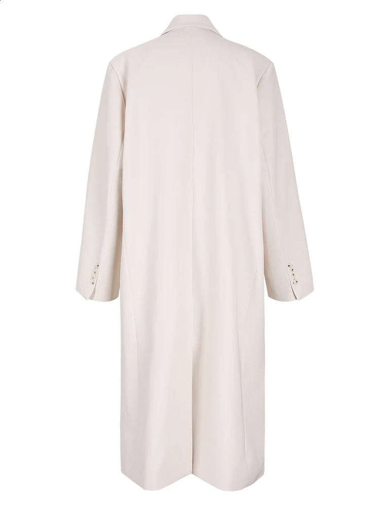 EAM beige doublelayer largesized trench womens lapel long sleeved loose fit suitable for windproof machine fashion springsummer 1DH0754 240814