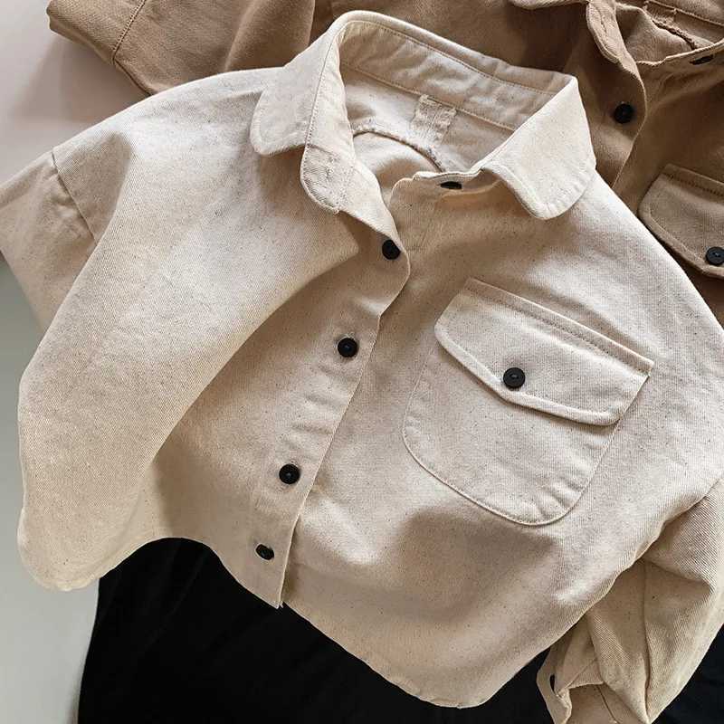 2024 new childrens long sleeved shirt jacket baby pocket jacket fashionable girls cardigan wool sweater retro childrens jacket boys jacket autumn clot