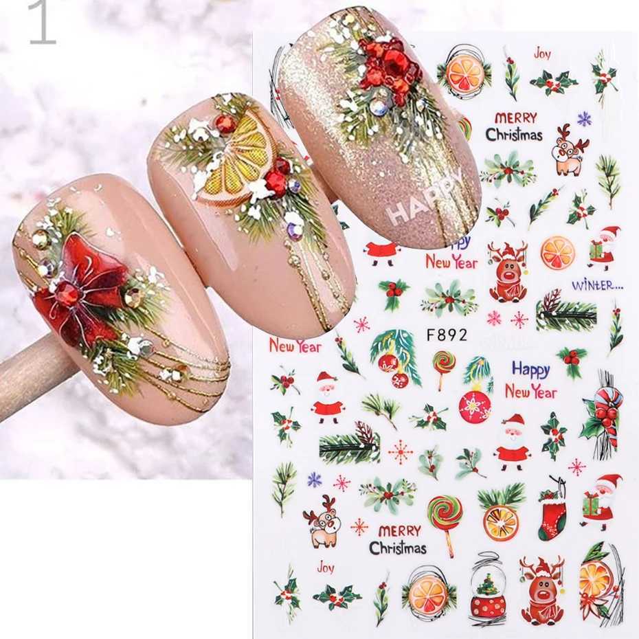 3D Christmas Nail Sticker Winter Snowflake Holly Tangerines Rosin Cartoon Santa Bird Elk New Year Nail Decal Design DecorationXJ240814