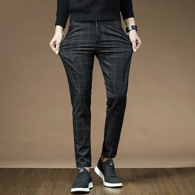 Brand Clothing 2024 autumn thick style plain weave work elastic pants for men business fashion ultra-thin gray party casual pants for menW240725
