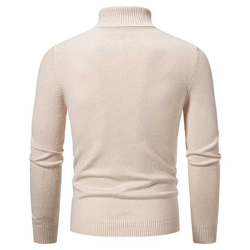 New Knitted Sweaters Mens Solid Color Warm Zipper Collar Fashion Slim Fit Micro Elastic Pullover Turtleneck Harajuku SweaterXJ240814