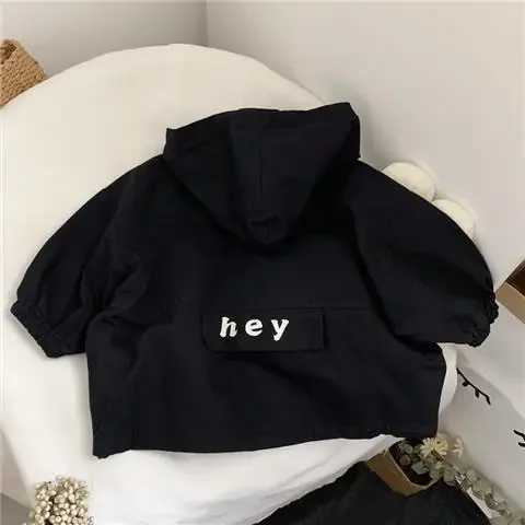 Korean style spring autumn baby boy girl hoodie black beige letter printed zipper jacket cardigan trench childrens clothing W240807