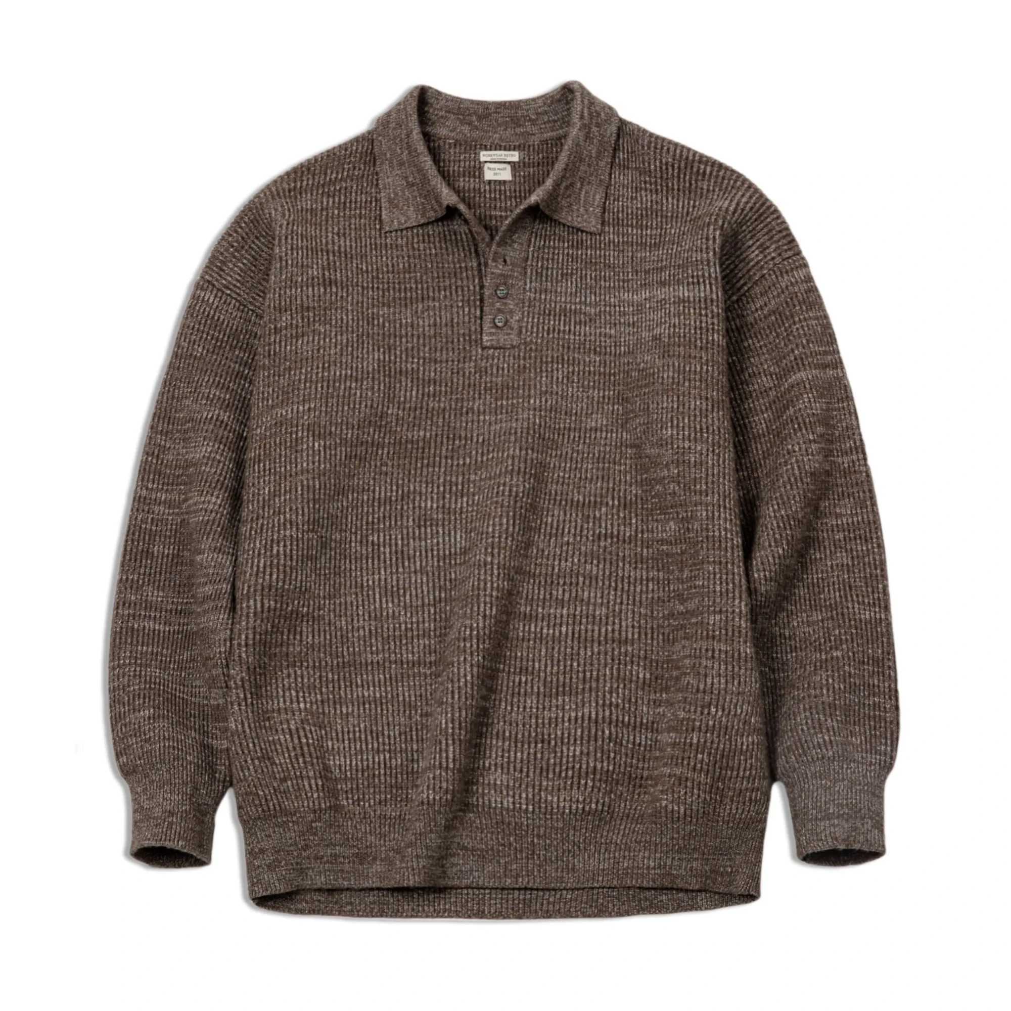 Maden Retro Knitted Polo Shirt Loose Coffee Color Lapel Sweater Autumn Winter Mens Uncle Fu Jumper Casual KnitwearXJ240814