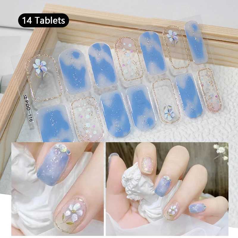 Lily Flower Full Cover Nail Stickers Long-Lasting Self-Adhesive Summer Nail Polish Wraps Manicure Nail Art Making AccessoryXJ240814