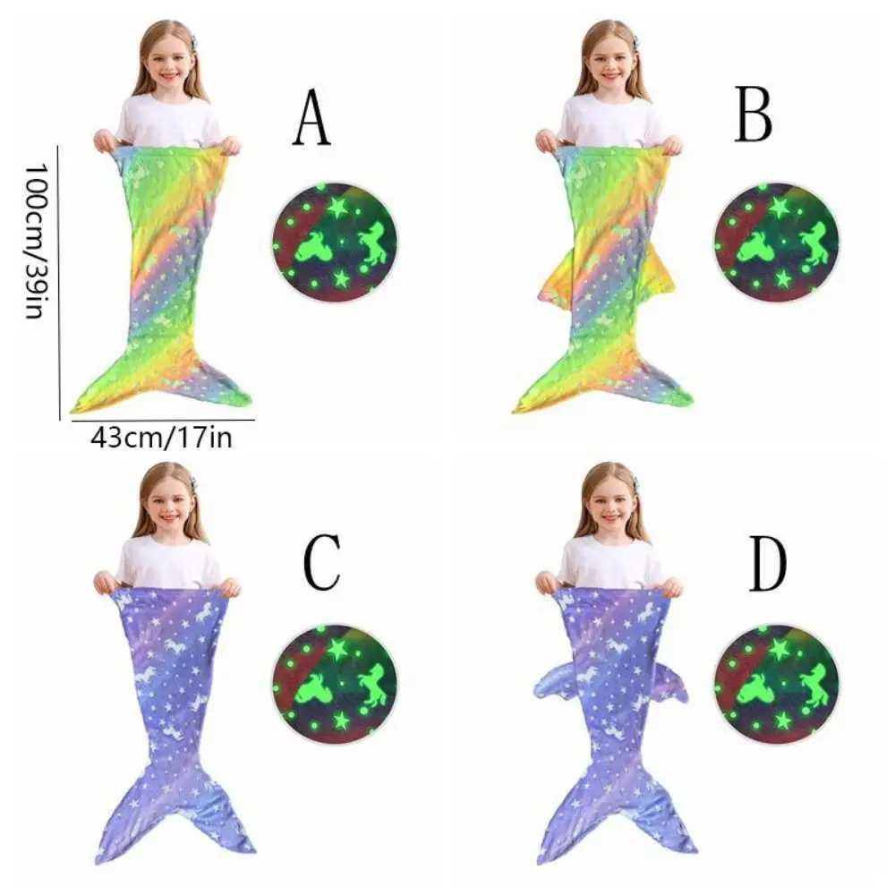 Flannel Mermaid Sleeping Bag Cute Rainbow Glowing In The Dark Mermaid Blanket Soft Cozy Universal Mermaid Tail Mermaid Blanket Y240815