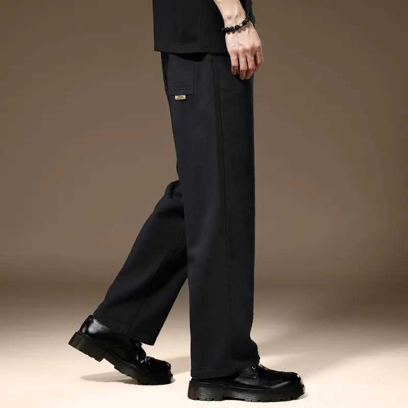 Spring/Summer Solid Color Fashion Straight Pants Mens Street Korean Zipper Pocket Patch Work Wide Leg TrousersW240725