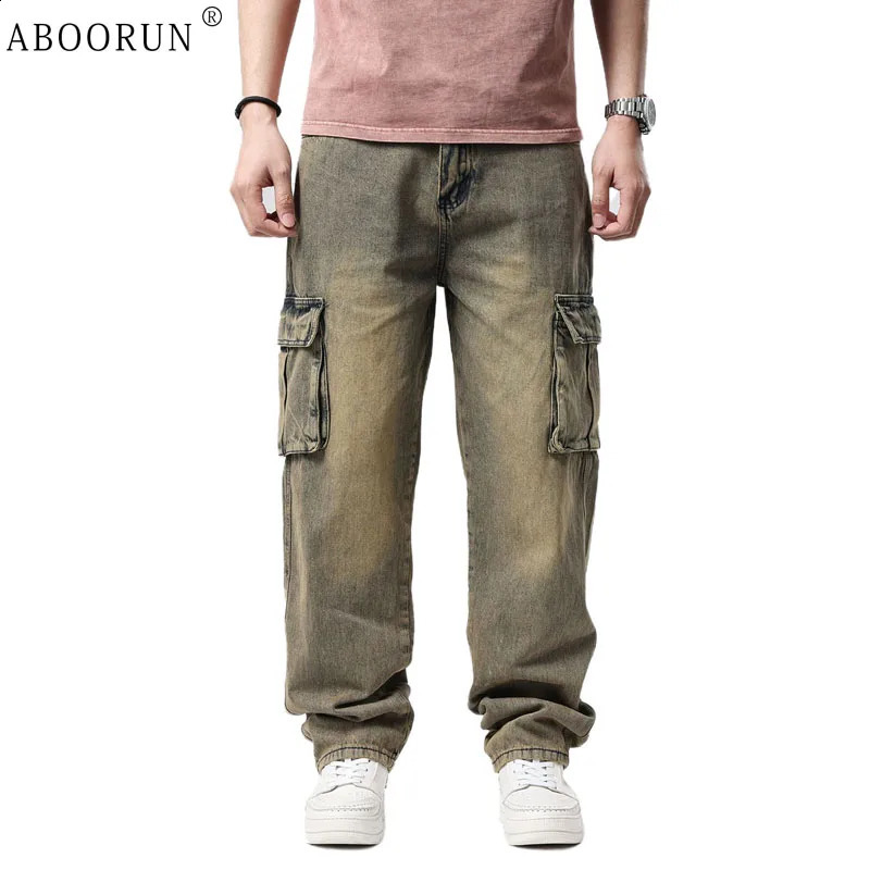 ABOORUN Man Loose Baggy Jeans Hip Hop Skateboard Denim Pants Street Dance Rap Trouses for Male 240814