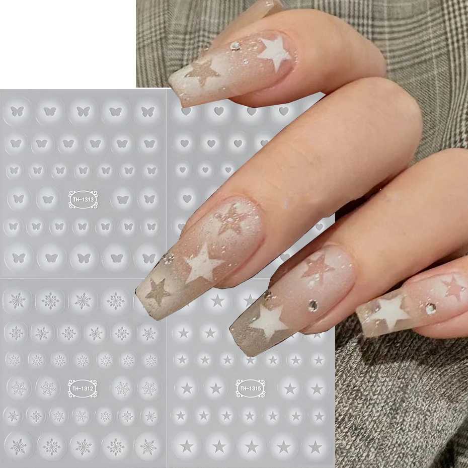 4 in 1 Black Stars Heart Nail Stickers Blooming Gradient Hollow Starlight Hexagram Snowflake Butterfly Y2K Style Manicure DecalXJ240814