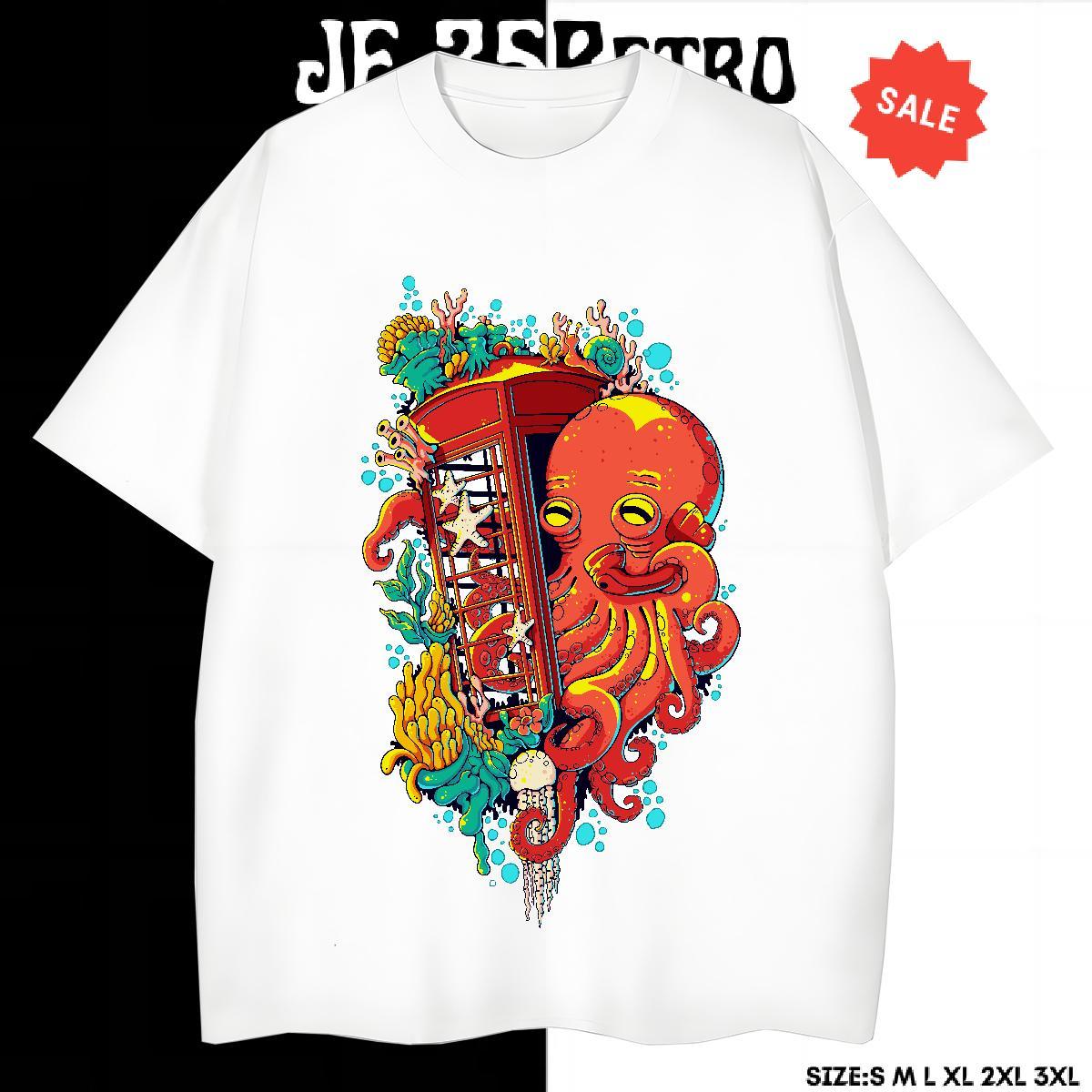 Unisex Men T Shirts octopus O Neck Short Sleeves Sport Floral Print 230g 100% Cotton Couples T Shirts Fashion Designer Tees