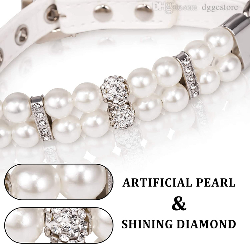 2026 New Luxury Dog Small Medium Dogs, Pearl Cat Collar PU Leather Female Necklace With Crystal Diamond Rhinestone Jewlled For Dogs Wedding
