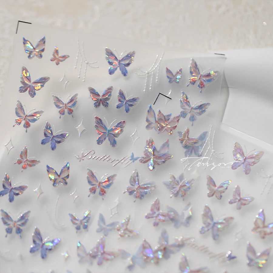 high quality colorful polarized butterfly nail stickers 5D nail art decorative stickers gold and silver chic nail art stickersXJ240814