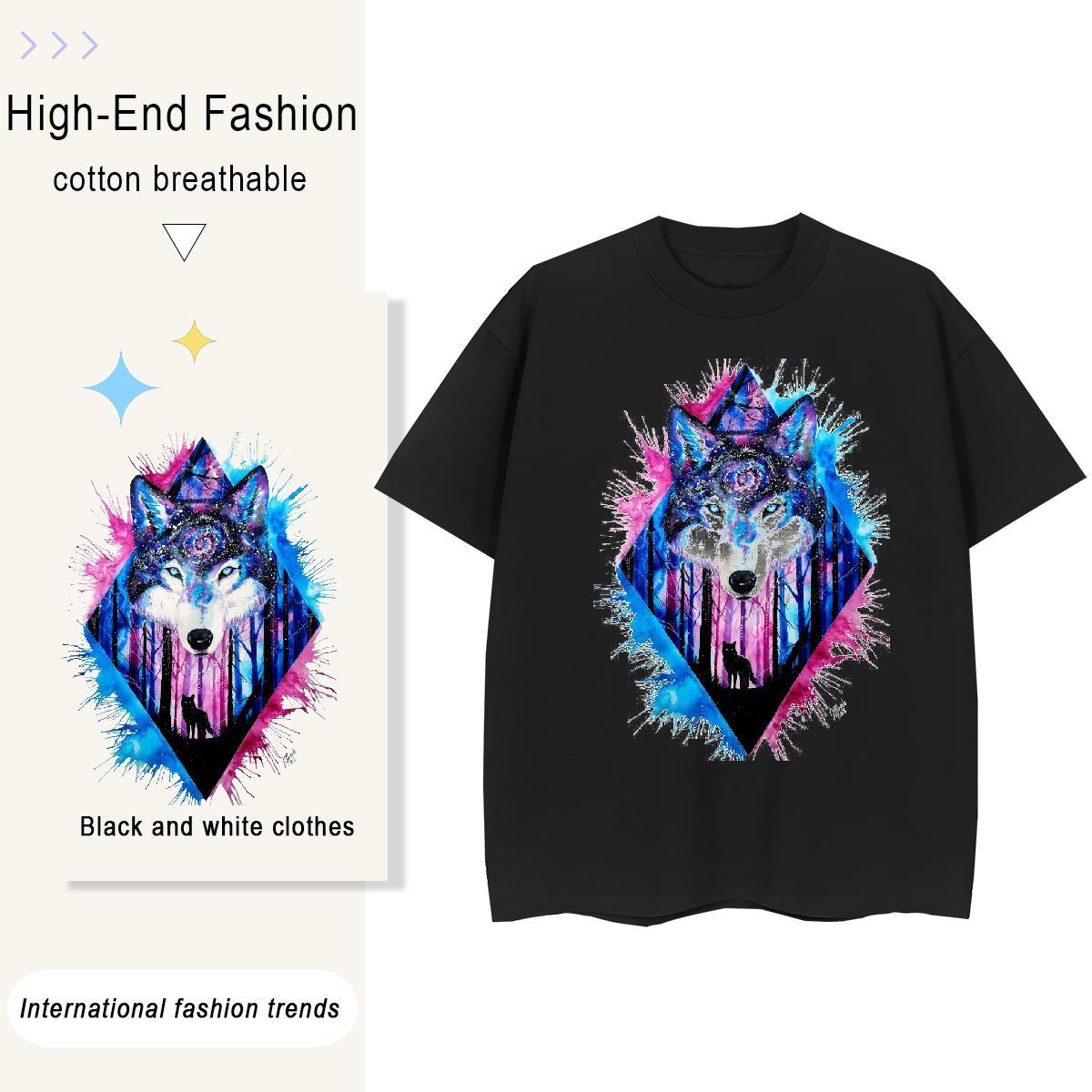 TOP Quality Men Tees Beach 230g 100% Cotton Oversized Crew Neck wolf T-Shirts Factory Direct Tshirts