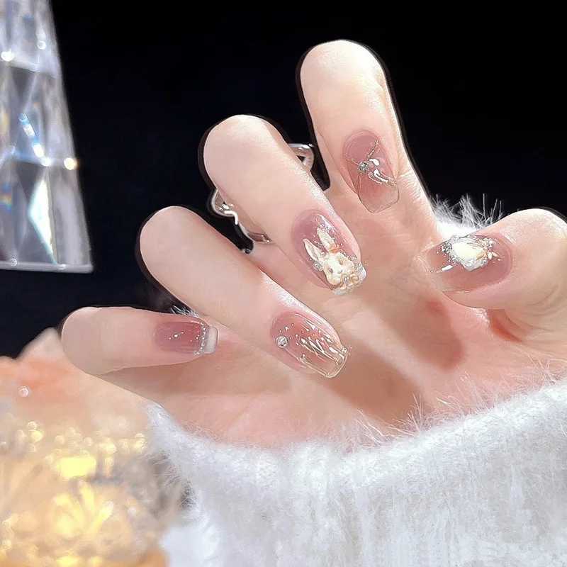 24Pcs Fake Nails Press On Tips Art Supplies Reusable Edhesive False For ABS Artificial Sith Adhesive Full Cover Nail AlmondXJ241128