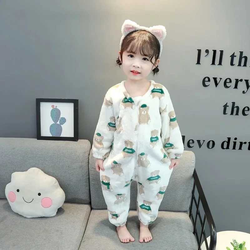 Baby Sleeping Bags Soft Warm Autumn Winter Coral Fleece Infant Romper Girl Boy Sleepwear Toddler Jumpsuit Christmas Gift 1-4 Y Y240814