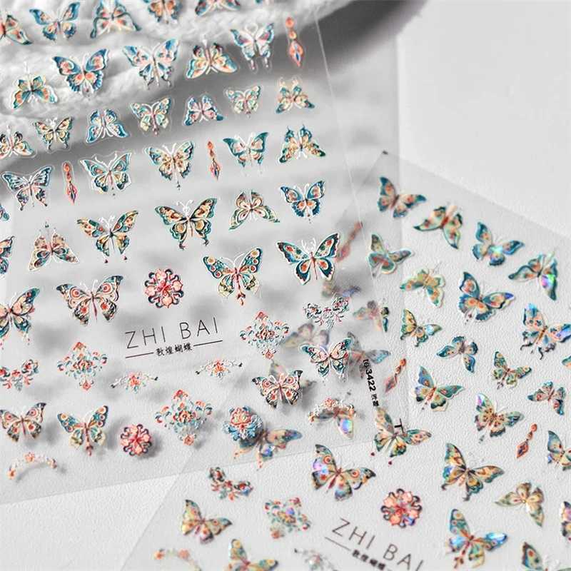 Fantasy Shiny Shell Light Butterfly Rhinestone Bohemia Hot 5D Soft Embossed Relief Nail Art Sticker 3D Decal Decoration ManicureXJ240814