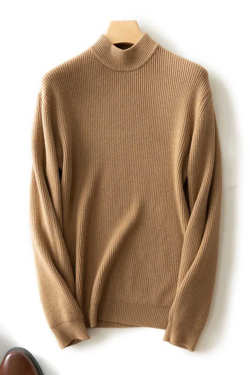 Half Turtleneck Striped Knitted Sweater Mens Autumn and Winter Comfortable Woolen Sweater Pullover Top Casual Mens ClothingXJ240814