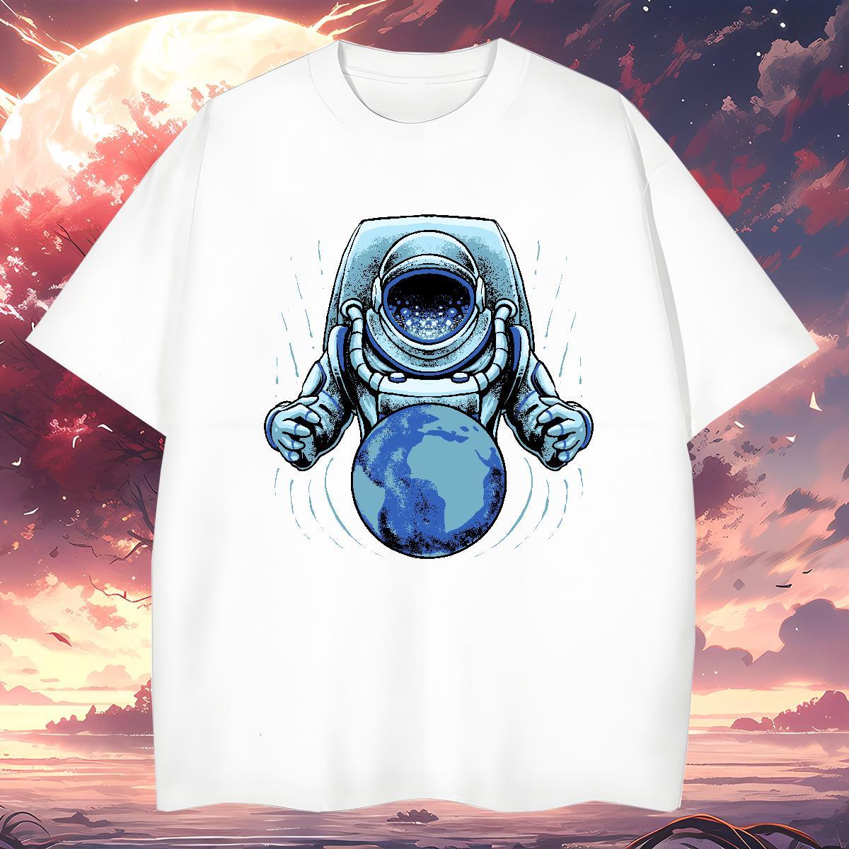 T Shirt For Man 100% Cotton 230g cosmonaut Outdoor O-Neck Short Sleeve Graphic Tshirts Wholesale Comfortable Tops