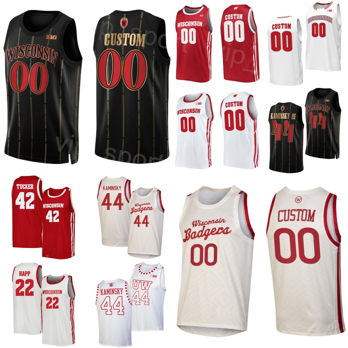 Printed College Basketball Wisconsin Badgers Jersey Woman Child Man 44 Frank Kaminsky 42 Alando Tucker 22 Ethan Happ 10 Nigel Hayes 24 Bronson Koenig University