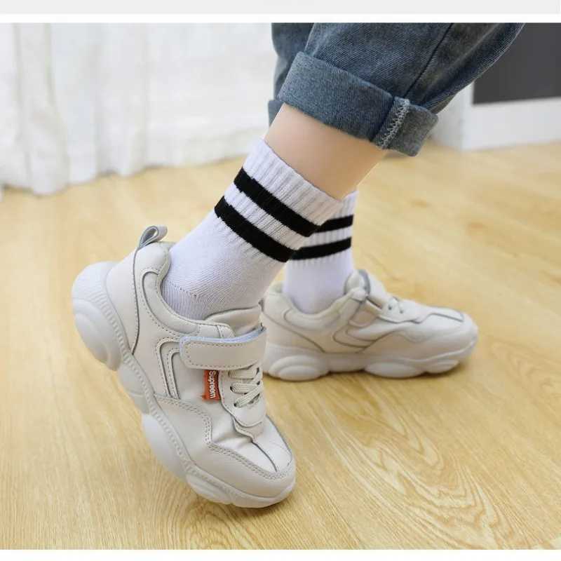5 pairs/batch solid color soft breathable cotton childrens school socks for girls and boys casual gray black and white sports childrens socks W240814