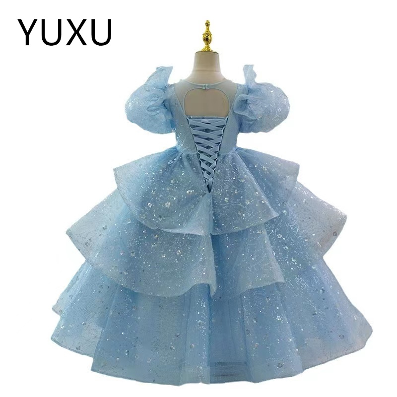 crystals Boho Ruffles Flower Girls Dresses For Weddings sequined blingbling Halter Kids Pageant Dress Floor Length Beach Birthday First holy Communion