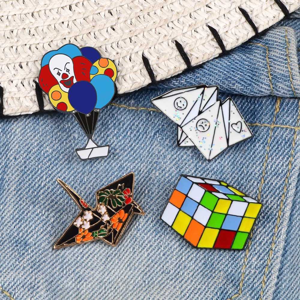 Fun Game Enamel Pin Cute Balloon Joker Rubiks Cube Folding Crane Childrens Friends Brooch Clothing Collar Pin Badge Fashion Jewelry W240815