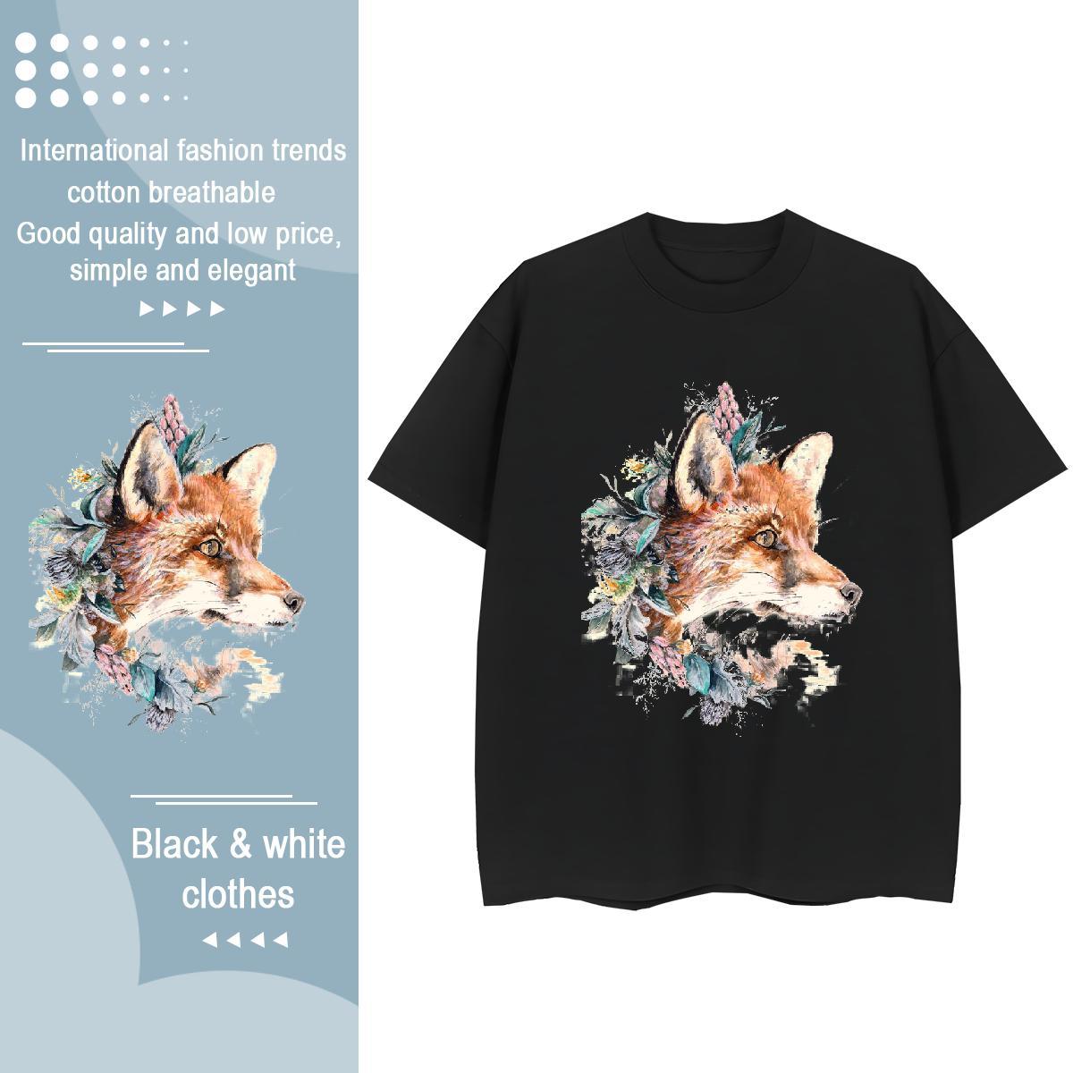 Cool T Shirts Men fox Breathable Crew Neck Anime Printing Street Plus Size Cartoon 230g Cotton Couples T Shirts New Tops Tees