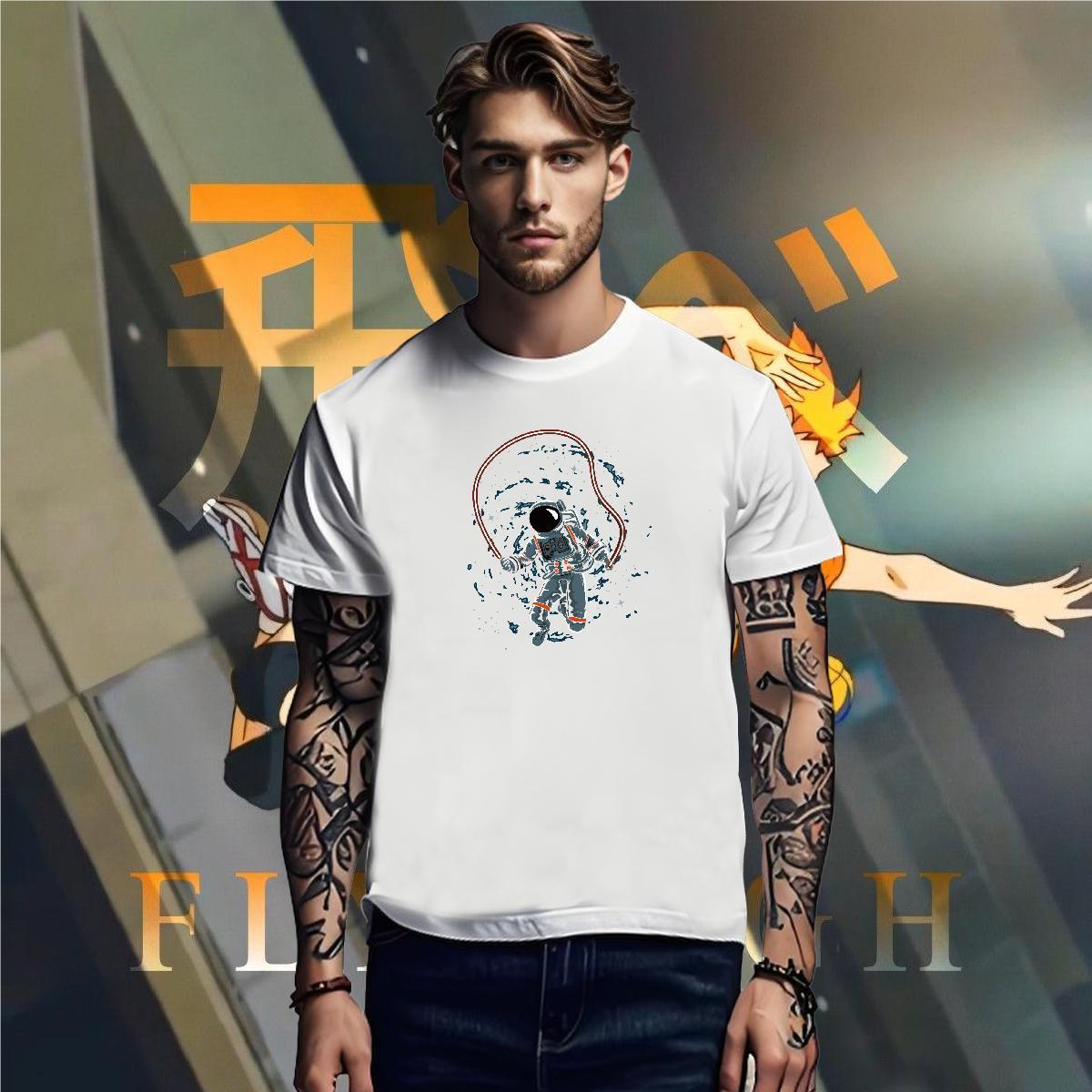 T Shirts Men 100% Cotton 230g universe Spring Summer Crew Neck Cartoon Print Mens Tshirts Fashion TOP Quality Tees Shirts