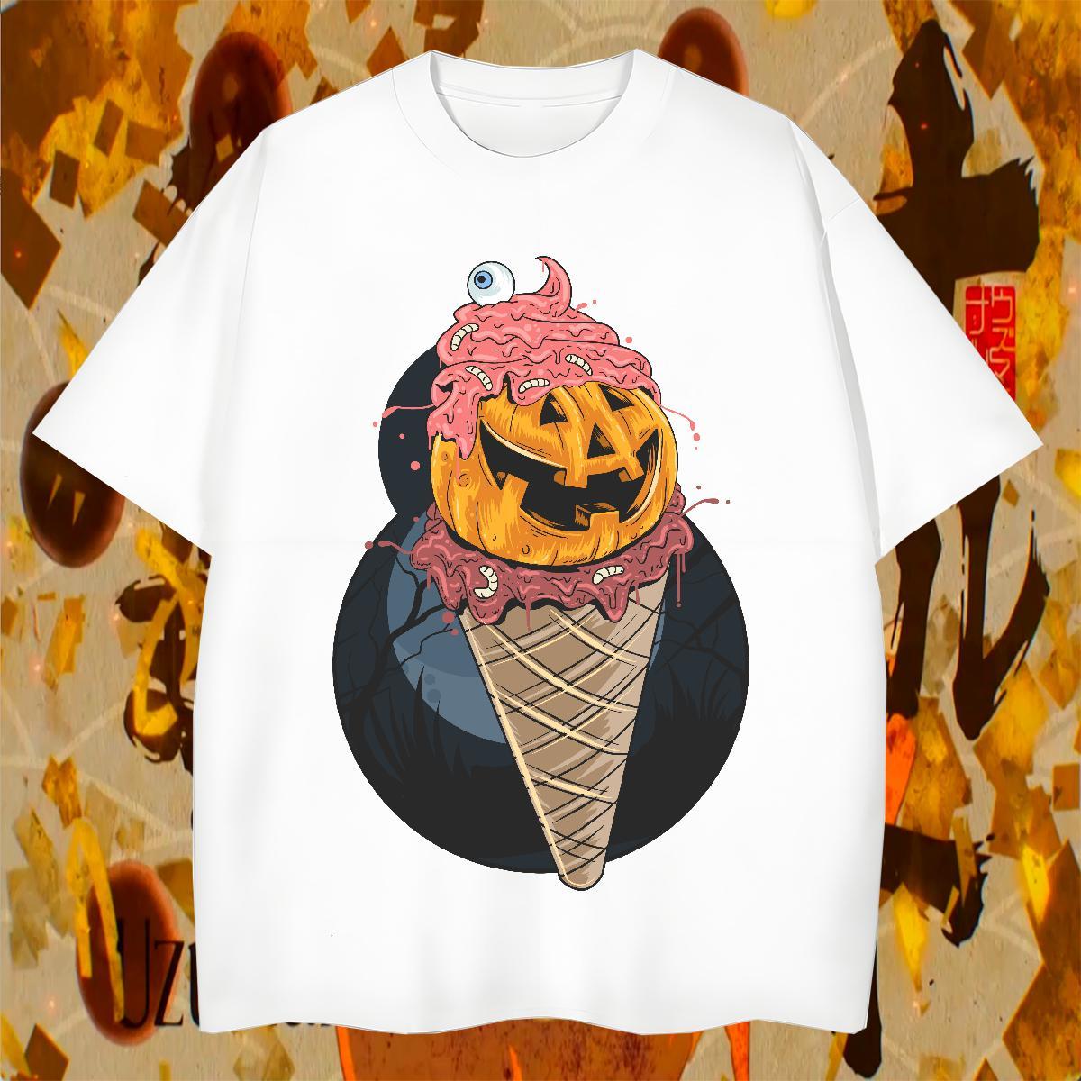 Comfortable T-Shirts for Men pumpkin Breathable Short Sleeve Street Anime 100% Cotton 230g Tshirts Classic Tops Tees