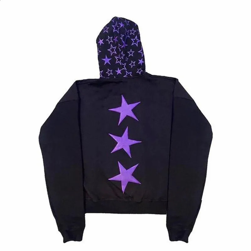 Street Trend Clothing Vintage Star Print Zip Hoodie Women Y2K Loose Casual Top Harajuku Korean Version Oversized Men Sweatshirt 240809