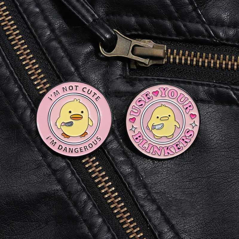 Im not cute Im a dangerous duck enamel pin Kinfe cartoon animal Brooch lapel badge friend wholesale badge jewelry gift W240815