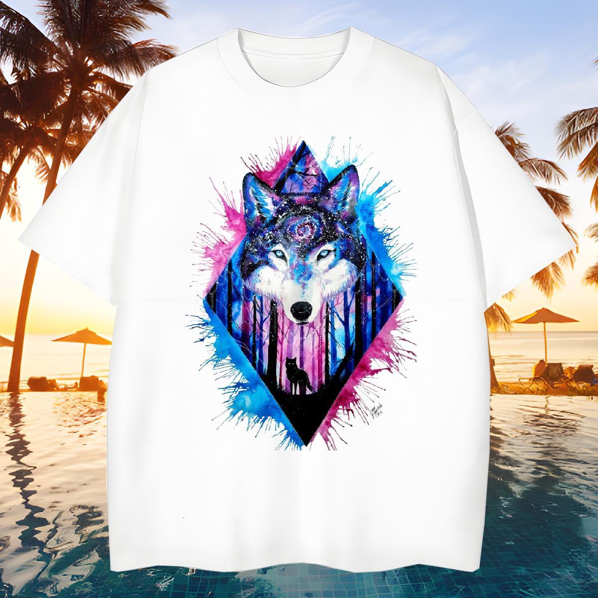 Soft T shirt wolf Crew Neck Breathable Hip Hop Cartoon Printing L-4XL 100% Cotton 230g Men Tees DIY Customized Clothings