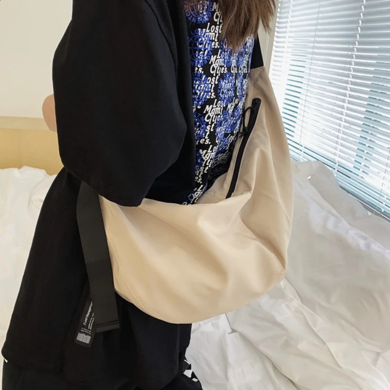 Vintage Solid Simple Casual Crossbody Bag Korean All Match Preppy Womens Handbags Fashion Grunge Y2k Shoulder Hobo Bags 240815