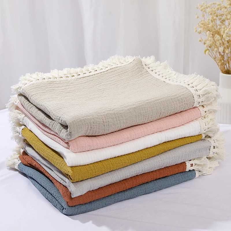 Cotton Muslin Swaddle Blankets For Newborn Baby Tassel Receiving Blankets Infants Sleeping Quilt Bed Coverr Y240815