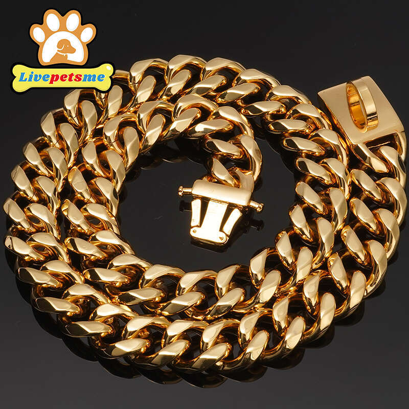 Stainless Steel Dog Collar Choker, Solid Buckle Metal Cuban Link Chain, Luxury Pets Necklace For Dog Walking, Heavy Duty Zozostore