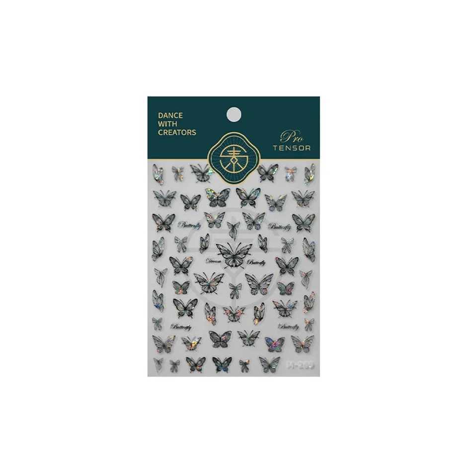 Shinny Black Dark Butterfly Nail Stickers High Quality Shell Light Design Adhesive Stickers Nail Art DecorationXJ240814