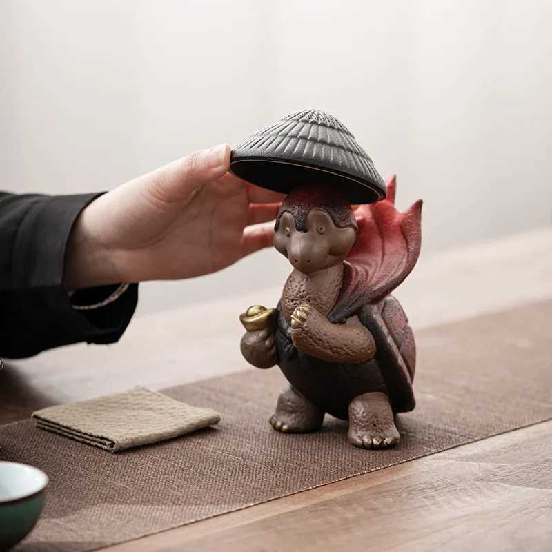 Creativity Purple Clay Tea Pet with Tea Strainer Pig Monk Buddha Figurine Ornaments Handmade Crafts Tea Set Decoration AccessoriXJ240814
