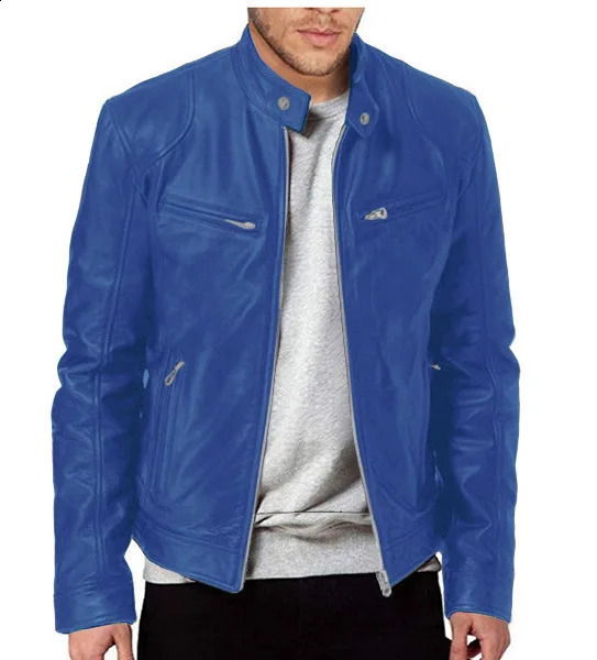 12 color mens leather jacket Mens youth standing collar punk motorcycle leather jacket 240814