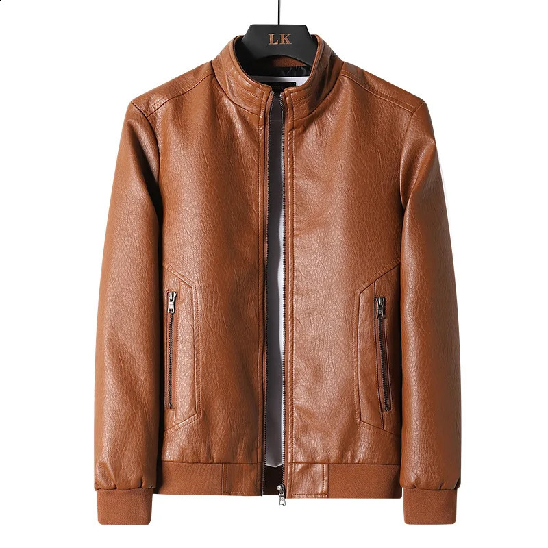 Large Size Mens Simple Leather Coat Leather Biker Jacket 240814