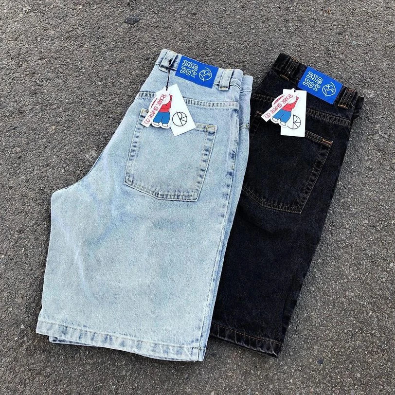 Hip Hop Cartoon Streetwear Polar Big Boy Shorts Y2K Pants Graphic Embroidery Retro Blue Denim Gym Men Basketball 240814