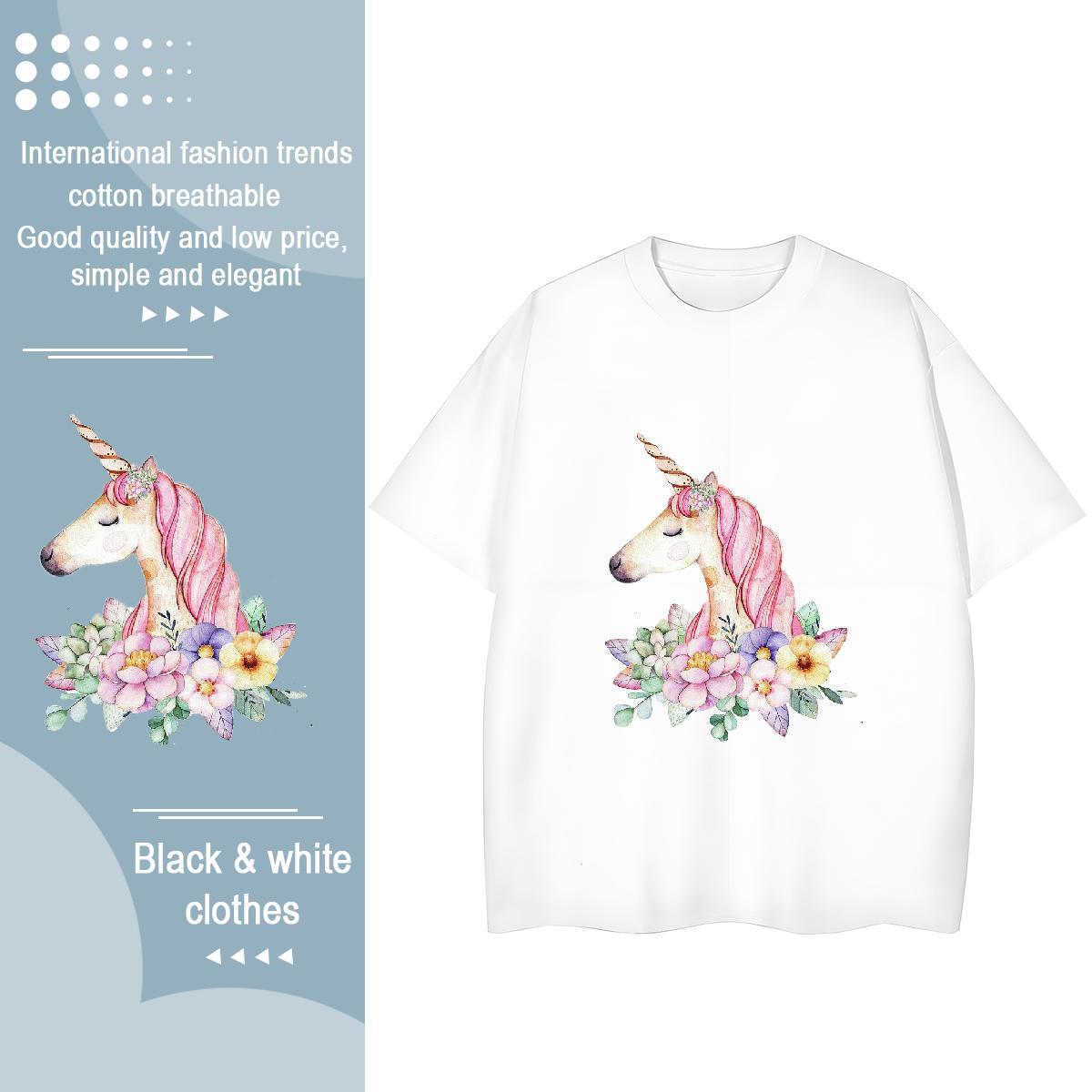 Cool Design T shirt horse Breathable Home Outdoor Custom Printed 230g Pure Cotton Couples T Shirts 2024 New Wear