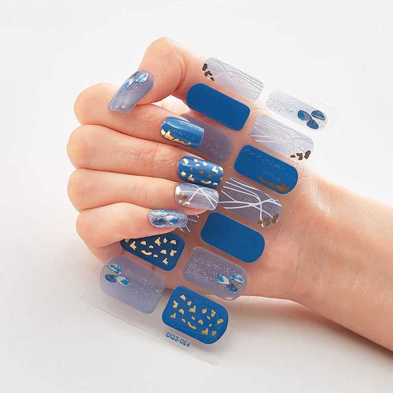 Semi Cured Gel Nails Art Stickers Fashion Solid Color Manicure Decal UV LED Lamp Need Gel Nail Decals Nail Sticker DecorationXJ240814