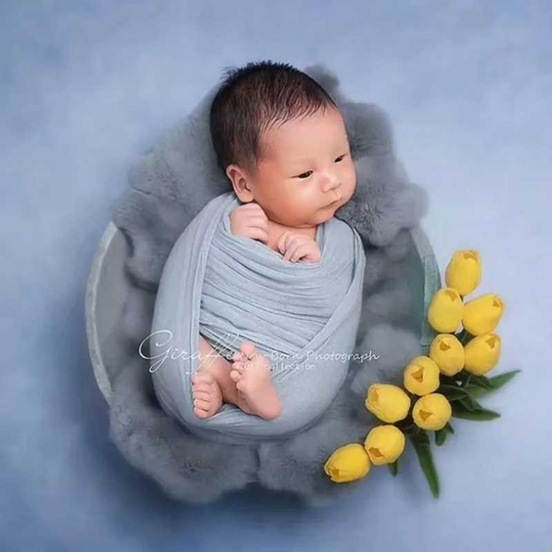 Newborn rabbit fur for baby photography propsbasket filler cushion blanket Y240815