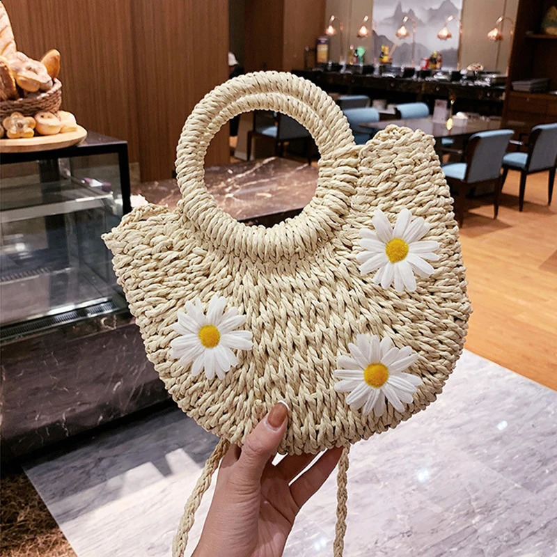 Handwoven Straw Rattan HalfMoon Beach Handbag Large Capacity Women Summer Hollow Out Crossbody Shoulder Bag 240814