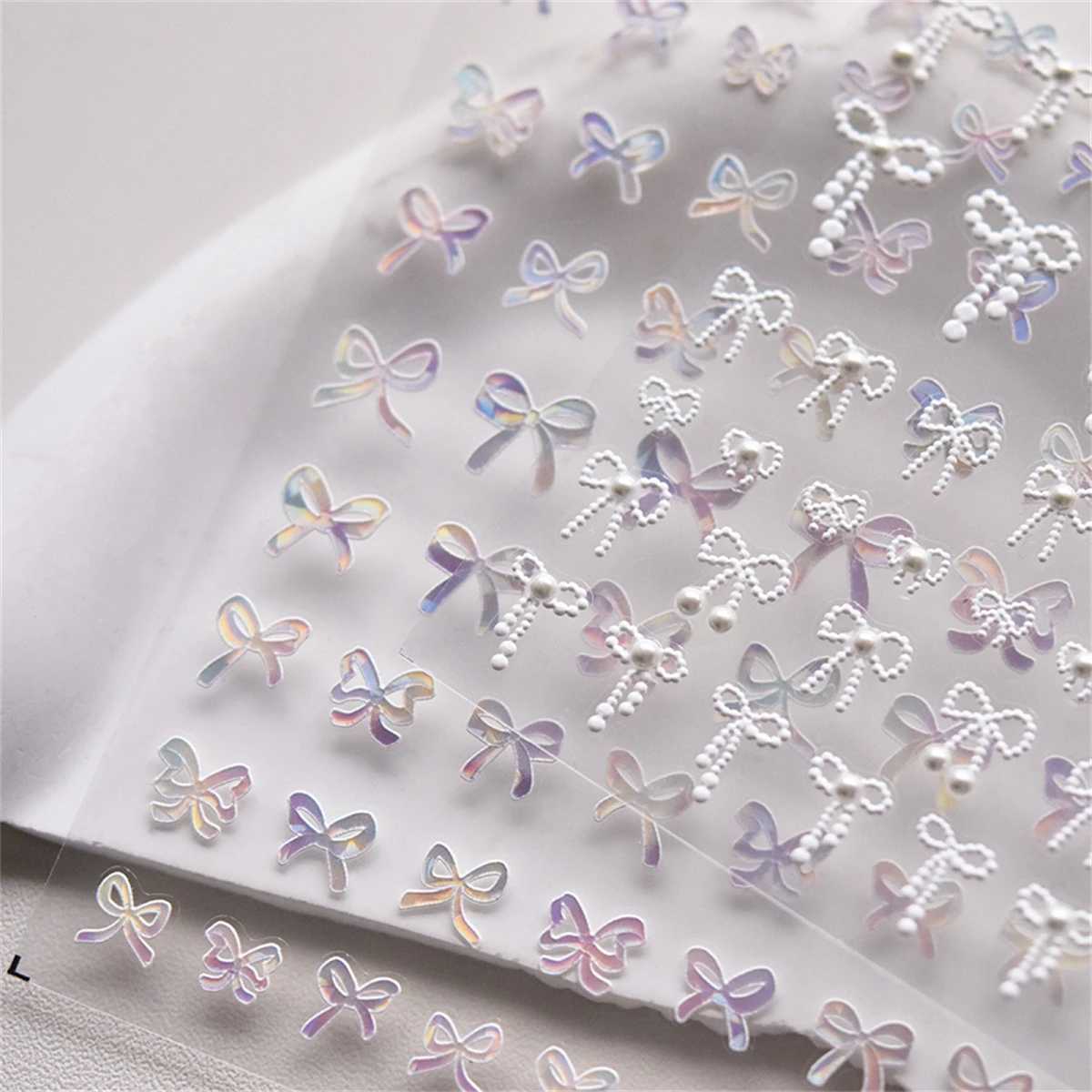1sheet Japanese Kawaii Colorful White Line Bowknot 5D Black Self Adhesive Nail Art Decorations Stickers Ribbon Cute Decals DIYXJ240814