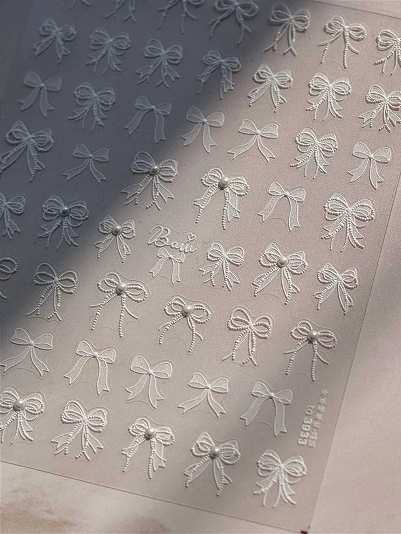 1PCS 5D Nail Art Stickers White Series Lace Bow And Shell Light High Quality Manicure Nail Stickers DecalsXJ240814