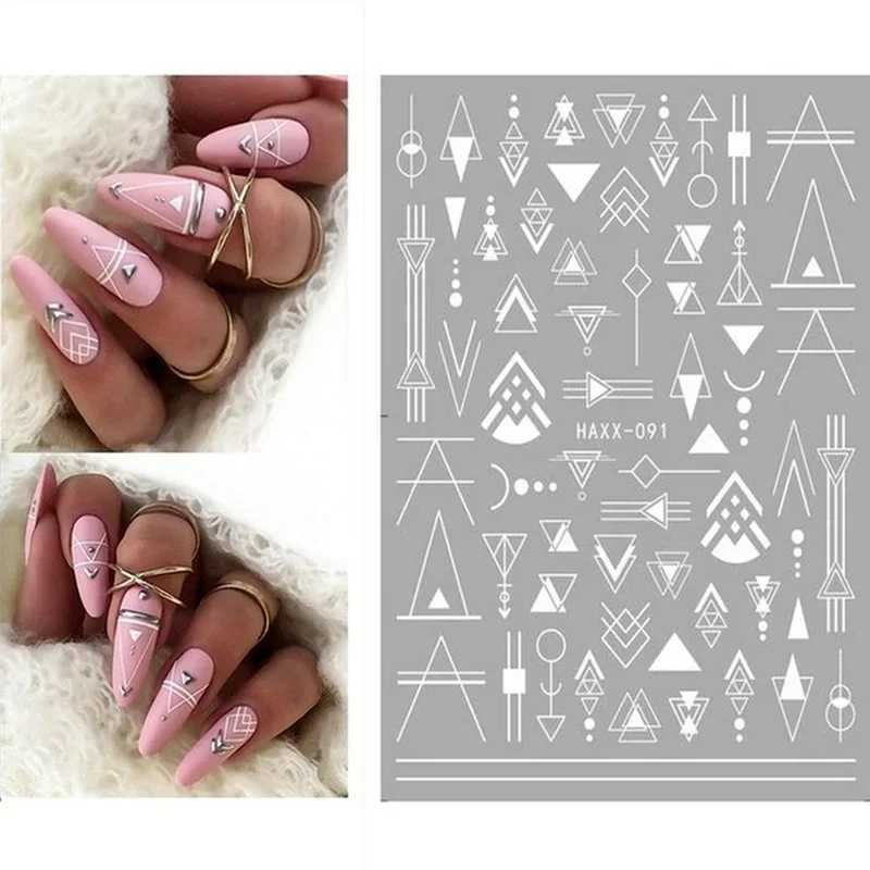 Back Glue Stickers 3D Nail Stickers Black White Geometric Drawings Designs Nail Decals Decoration For Nail Art BeautyXJ240814