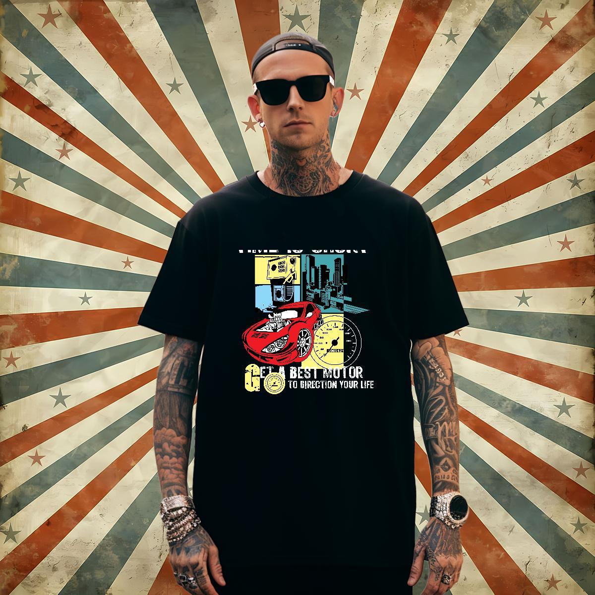 Unisex car T Shirts Men Hip Hop Men Clothes T-Shirt 230g 100% Cotton New Arrival Breathable Crew Neck Custom Cartoon Polos