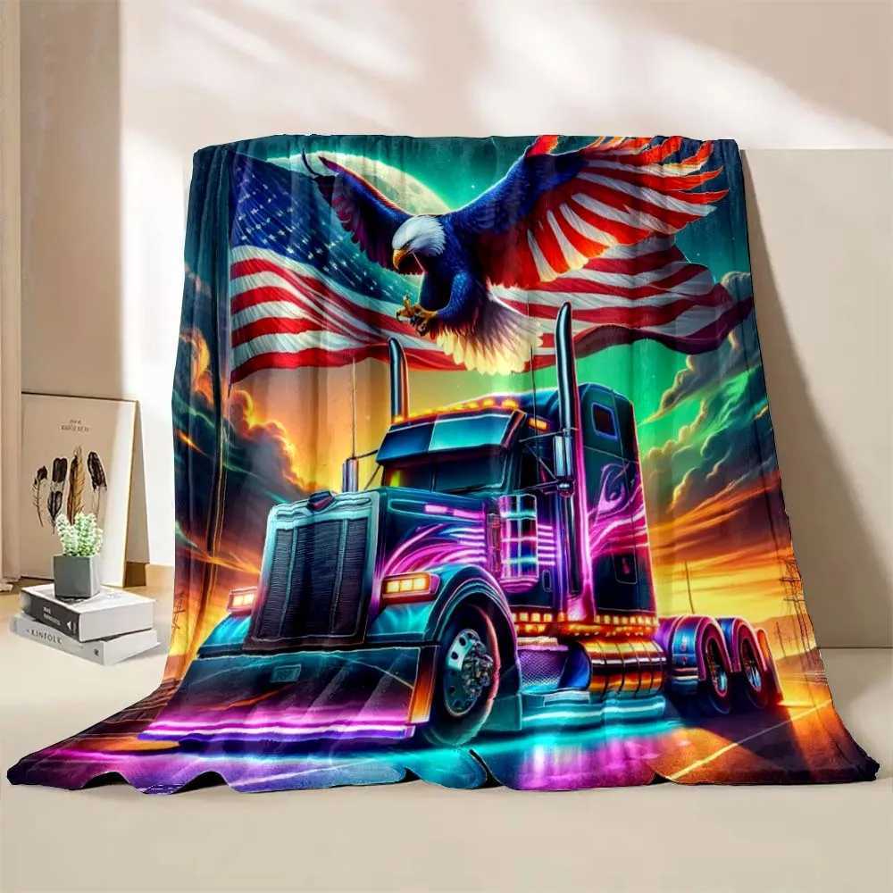 6 Sizes Truck Great America Printed Blanket Warm Soft and Comfortable Home Travel Camping Blanket Sofa Bedding Cover Blanket Y240815